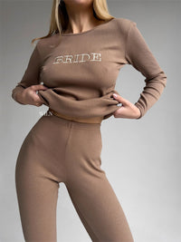 EASE Women’s Personalised Two Piece Ribbed Cotton Loungewear Set in Brown