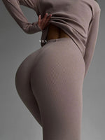 EASE Women’s Personalised 2 Piece Ribbed Cotton Mocha Brown Loungewear Set Velvet Mocha