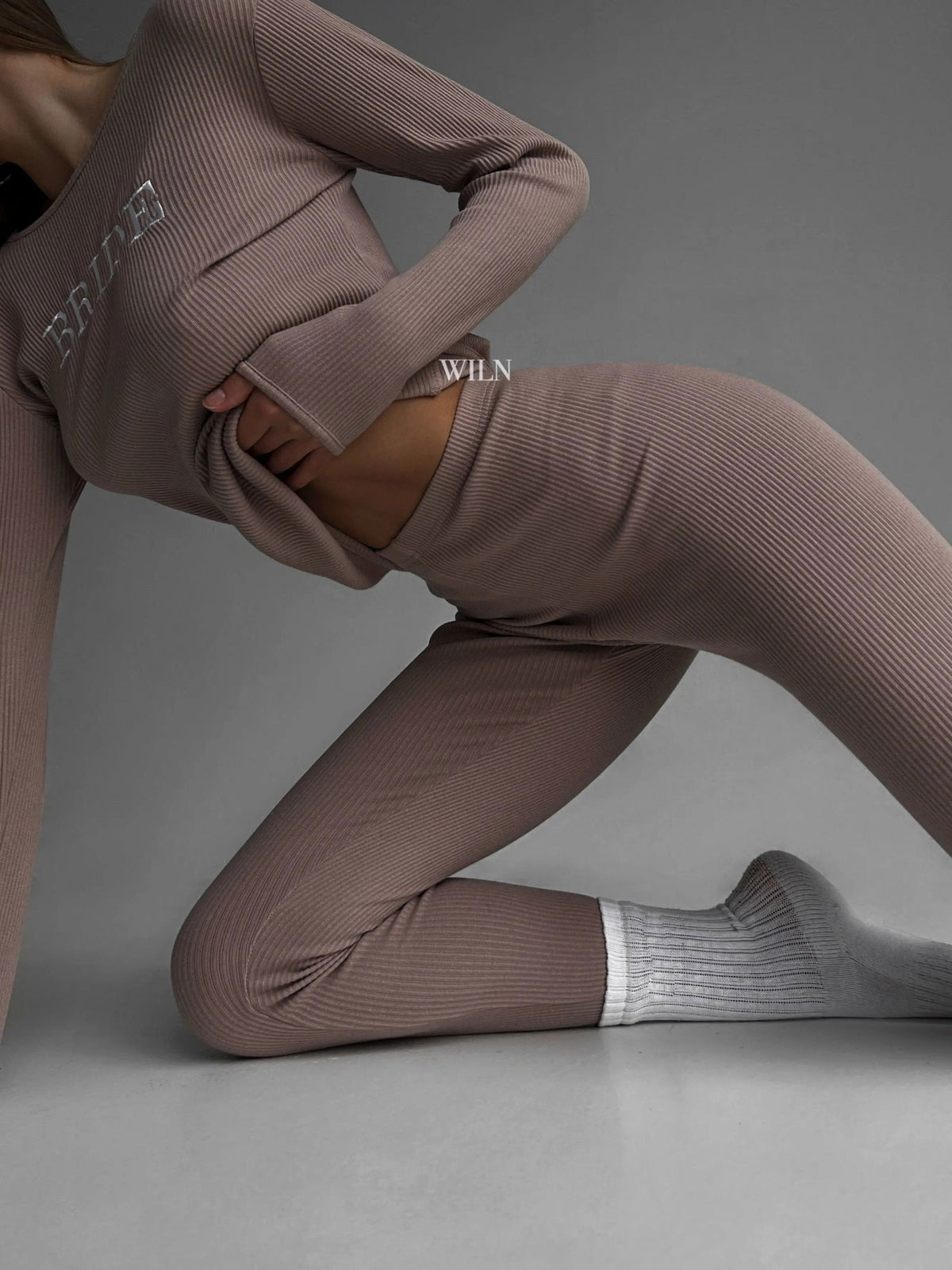 EASE Women’s Personalised 2 Piece Ribbed Cotton Mocha Brown Loungewear Set