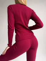 EASE Women’s Claret Red Personalised Two Piece Ribbed Cotton Loungewear Set