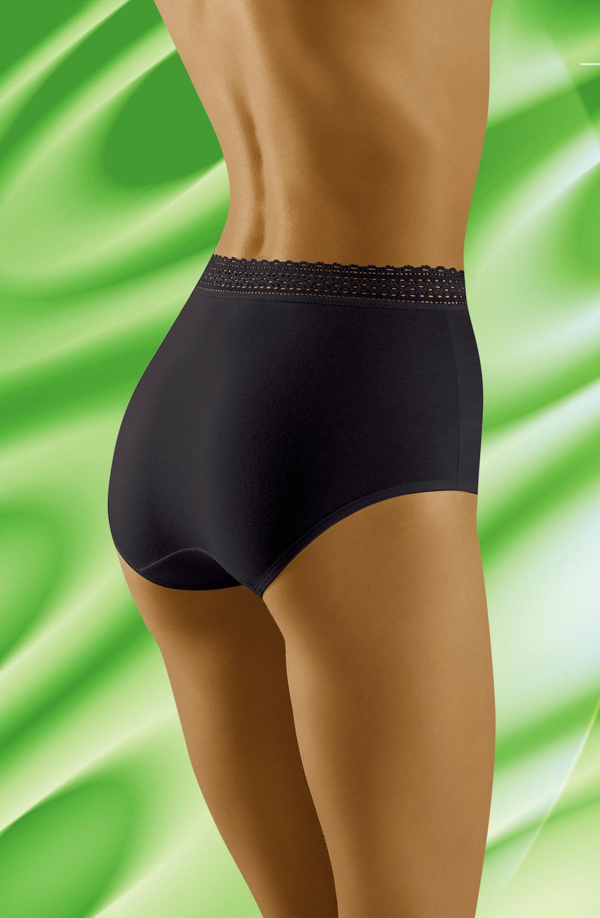 Wolbar Eco-Go Lace Trim High Waist Briefs Black
