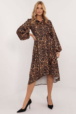 Elegant Belted Shirt Cocktail Evening Long Dress | Lakerta brown