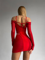 EROTICA Corset Off Shoulder Long Sleeve Red Mini Dress