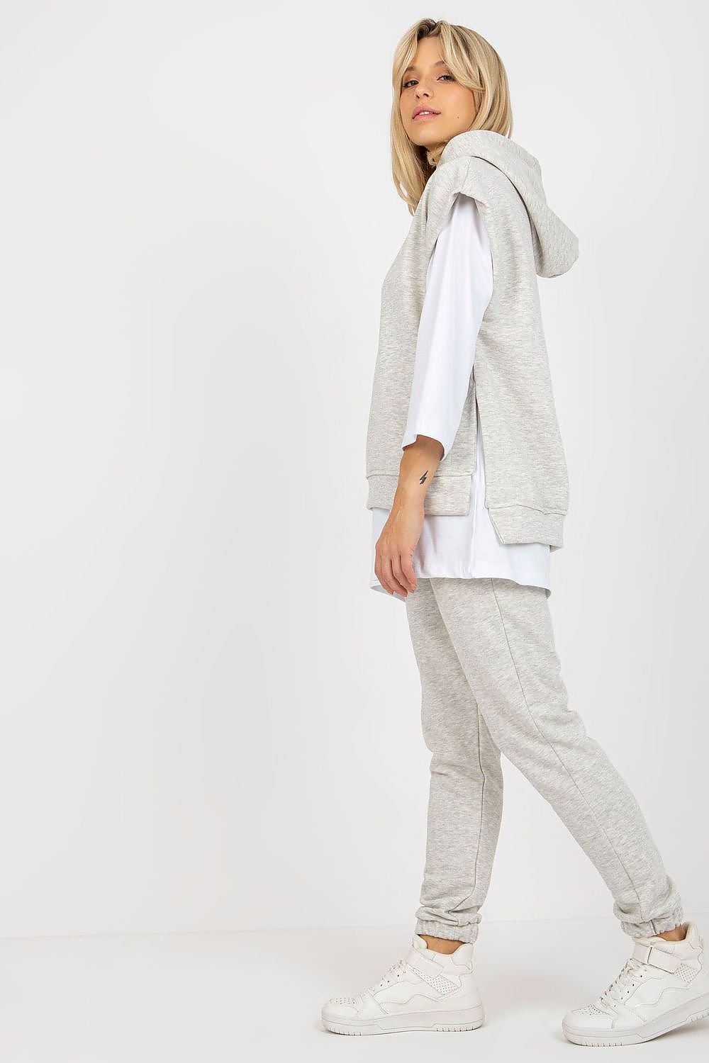 Ex Moda Loungewear Set with Blouse, Hooded Sweatshirt, and Tie-Waist Pants