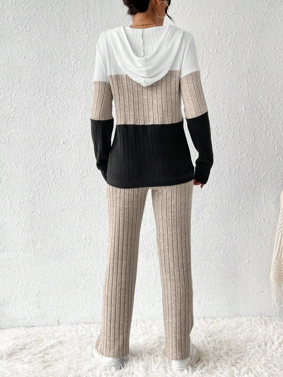 Color Block Half Zip Hooded Top and Pants Loungewear Set