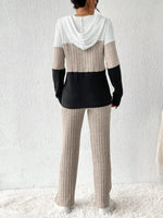 Color Block Half Zip Hooded Top and Pants Loungewear Set