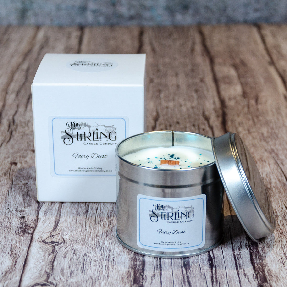 The Stirling Candle Company Fairy Dust - Travel Tin Candle - Wooden Wick