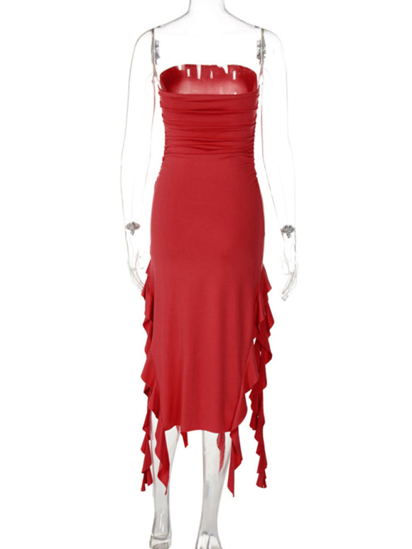 Fashion Sexy Tube Irregular Hem Dress