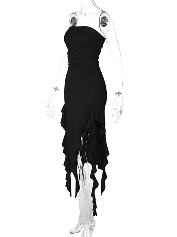 Fashion Sexy Tube Irregular Hem Dress