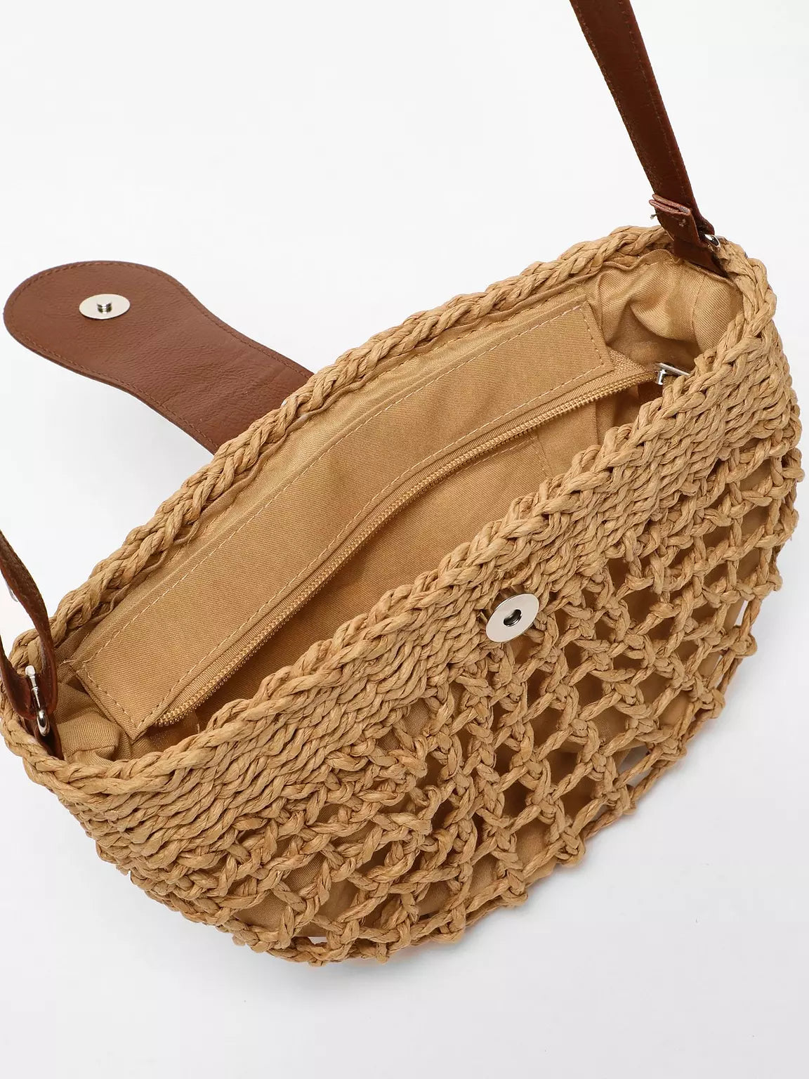Natural Straw Half Moon Crossbody Bag — Women's Raffia Beach & Holiday Bag – alternate view 2