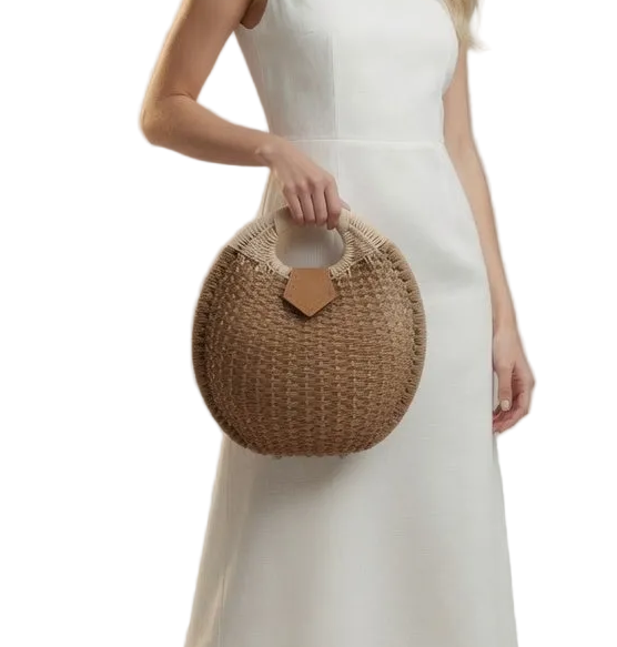 Artisan Handwoven Seashell Raffia Handbag — Women's Boho Summer Bag in Beige or Light Brown