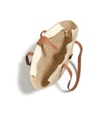 French Style Woven Raffia Basket Bag with Tan Leather Handle — Women's Market Summer Tote