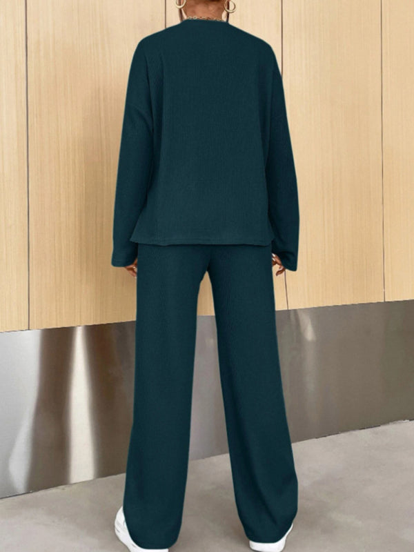 Casual Round Neck Knit Two-Piece Loungewear Set