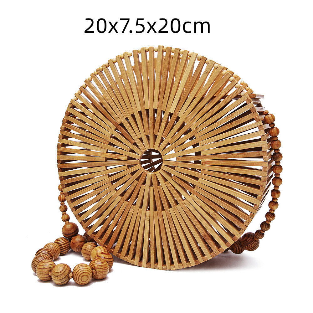 Ines Bamboo Wooden Woven Holiday Stylish Unique Bag Natural Small