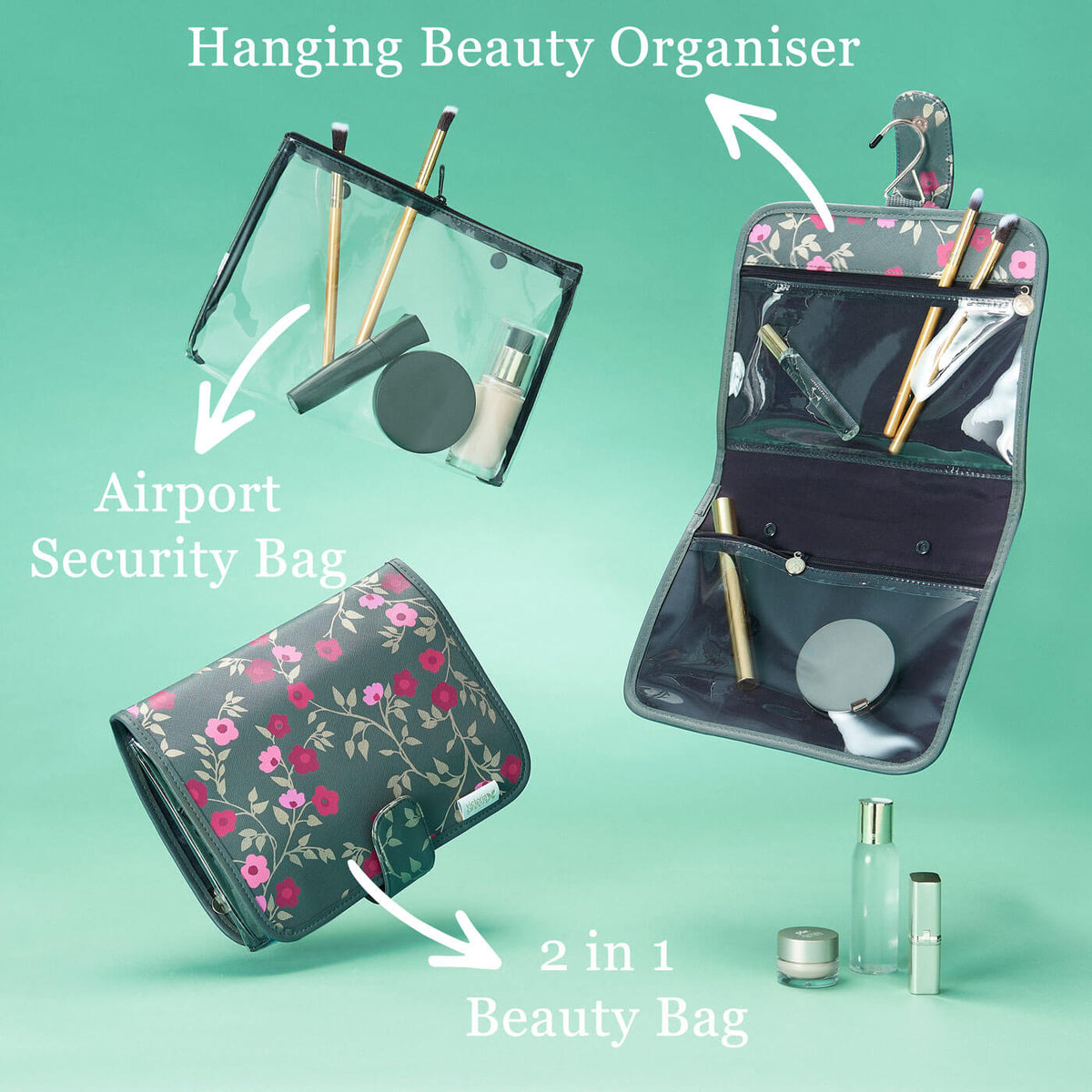 Kate' Hanging Beauty Bag in Blossom Charcoal
