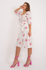 Lakerta Floral Midi Daydress with Ruffled Sleeves and Tie Belt