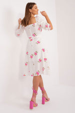 Lakerta Floral Midi Daydress with Ruffled Sleeves and Tie Belt