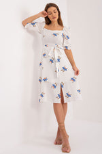 Lakerta Floral Midi Daydress with Ruffled Sleeves and Tie Belt blue