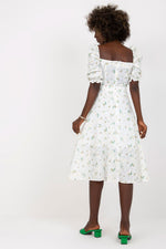 Lakerta Floral Midi Daydress with Ruffled Sleeves and Tie Belt