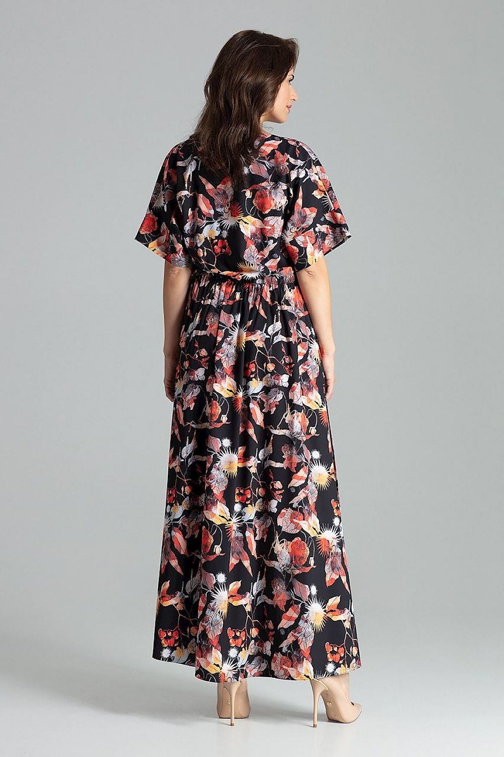 Lenitif Long Kimono-Sleeve Dress with Envelope Neckline
