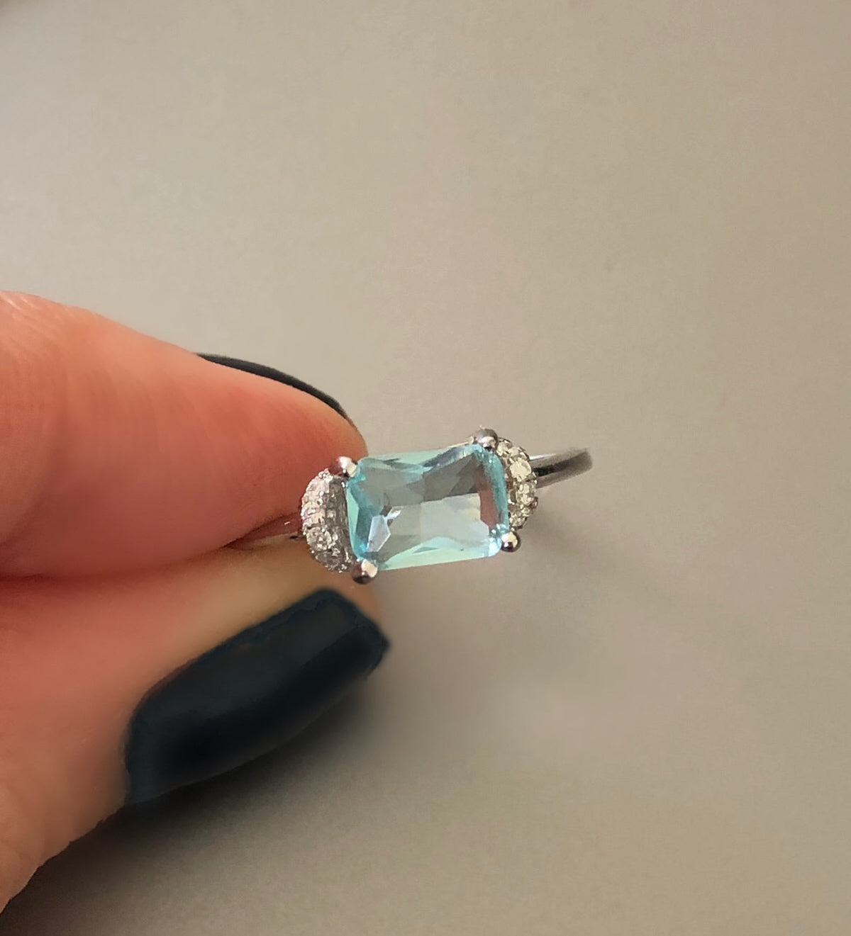 Light Blue Princess Cut Stone Ring