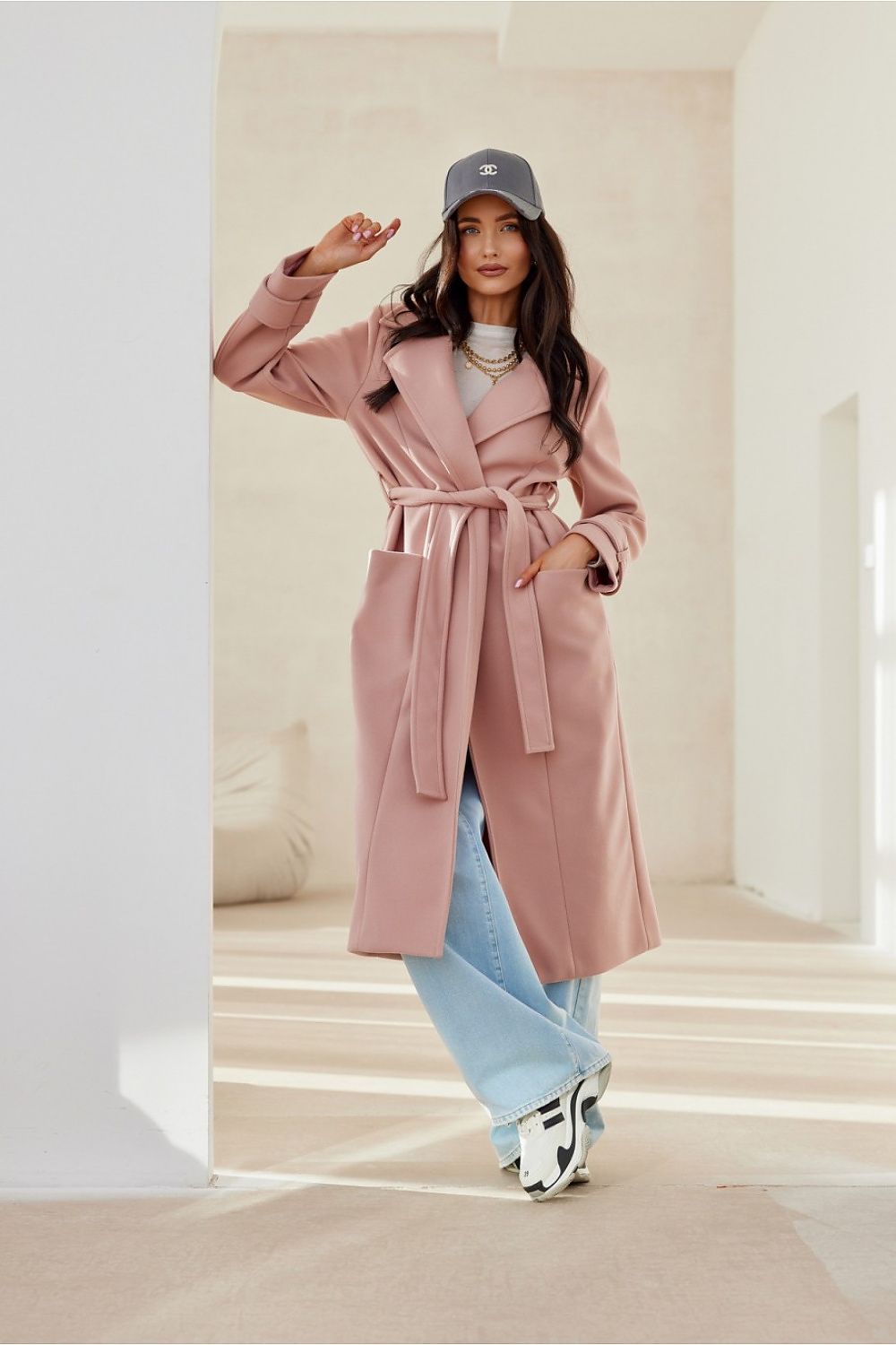 Long Sleeve Classic Collar Autumn / Winter Coat | Roco Fashion Pink
