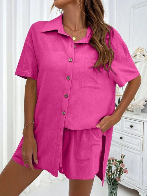 Loose-fit Short-sleeve Short Two-piece Shorts & Top Co-ord Set