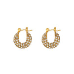 Lucia Stainless Steel 18K Gold U Shape Full Diamond Zircon Earrings 15mm