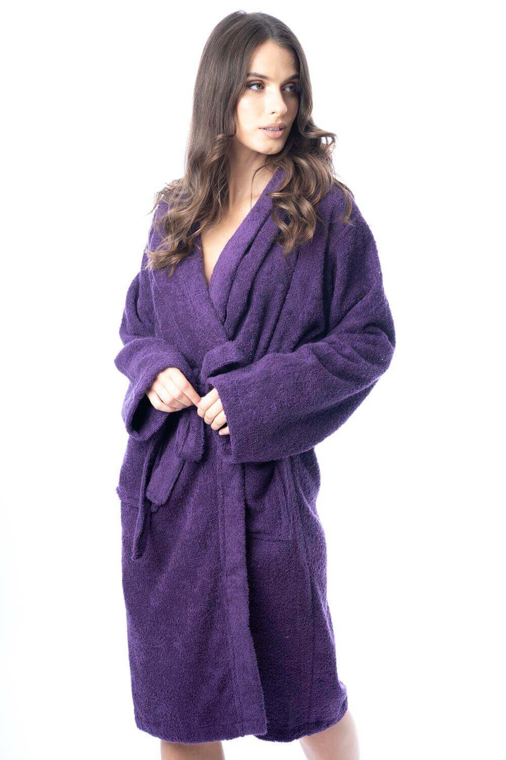 Daisy Dreamer Luxury Terry Cotton Bath Robe - Ultra-Soft Absorbent Dressing Gown PURPLE M