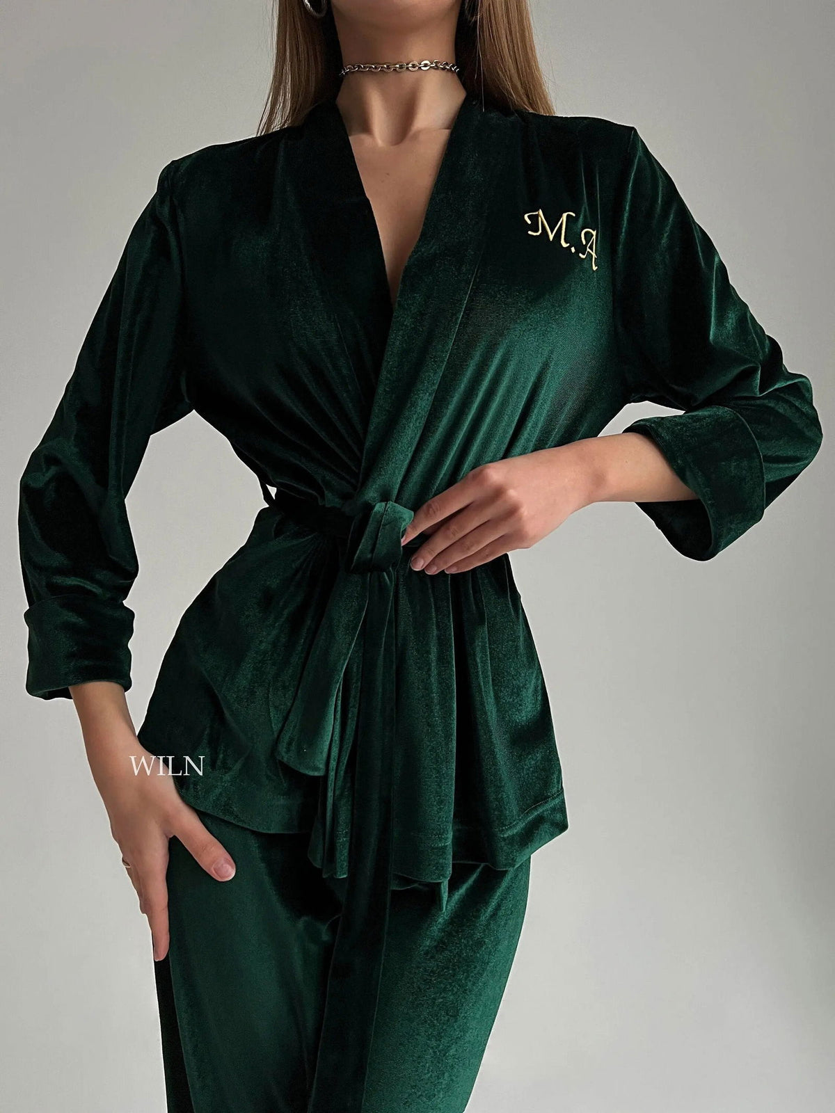 MAJESTIC Women’s Personalised Luxurious Emerald Green Velour Robe