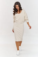 Makadamia Women's Tracksuit Set with Midi Dress and Loose Blouse beige one-size-fits-all