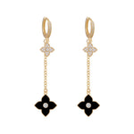 Natalya Clover Shape Long Drop Earrings | 4 Colours Gold Black
