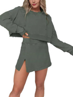 New women's long-sleeved hooded sweatshirt skirt set Green