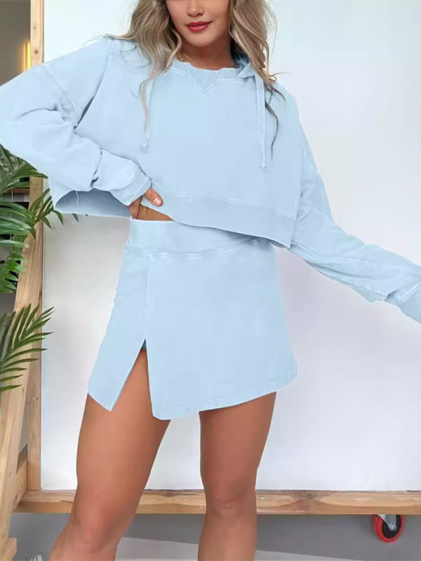 New women's long-sleeved hooded sweatshirt skirt set Blue