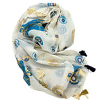 Nomad Sari On the Med White & Blue Evil Eye Sarong - Hand-Painted Coastal Mystique