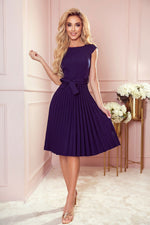 Numoco Pleated Short Sleeve Dress with Belt