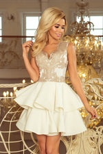 Numoco Charlotte Exclusive Cocktail Dress with Lace Neckline beige