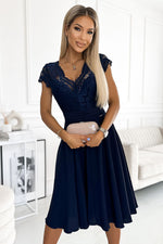Numoco Chiffon Evening Dress with Lace Neckline