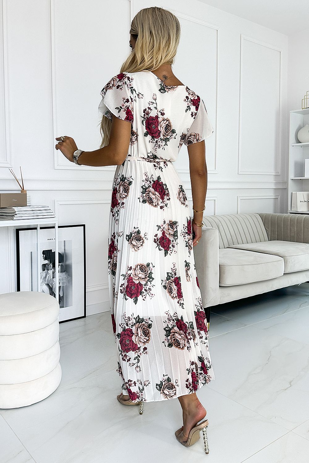 Numoco Chiffon Pleated Midi Cocktail Dress