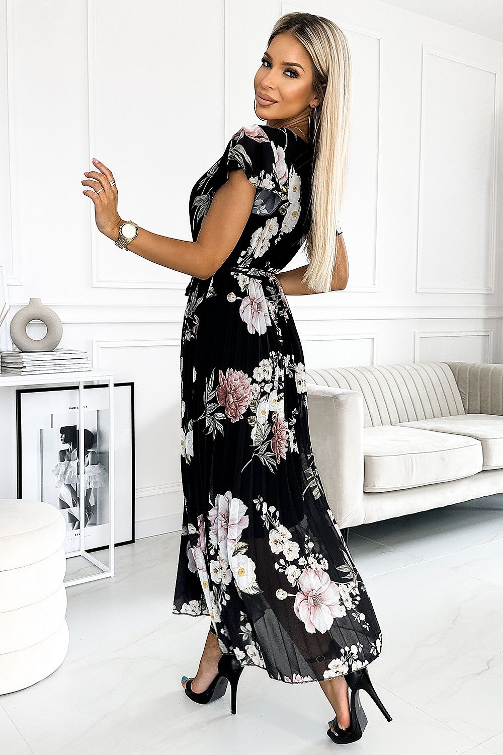 Numoco Chiffon Pleated Midi Cocktail Dress