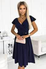 Numoco Flared Envelope Neckline Evening Dress navy blue