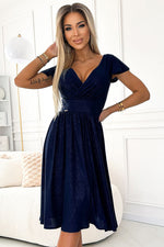Numoco Flared Envelope Neckline Evening Dress navy blue 3
