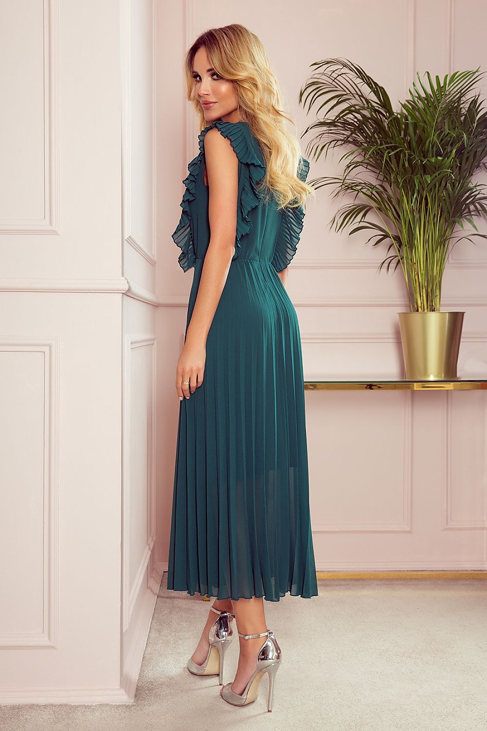 Numoco Chiffon Pleated Dress with Zipper
