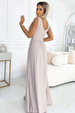 Numoco Brocade Slit Leg Long Dress