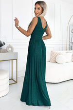 Numoco Brocade Slit Leg Long Dress