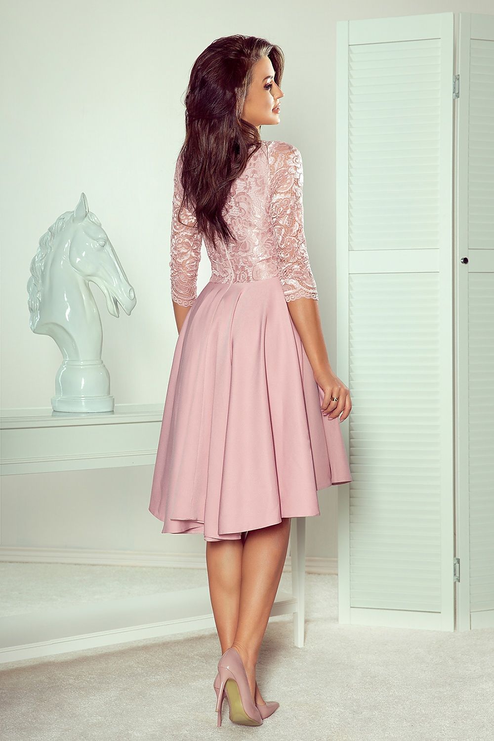 Numoco Nicolle Lace Asymmetrical 3/4 Sleeve Dress
