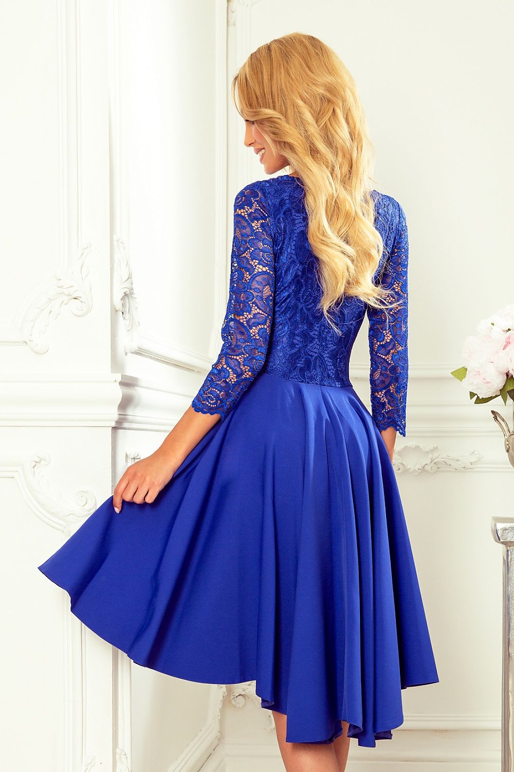 Numoco Nicolle Lace Asymmetrical 3/4 Sleeve Dress