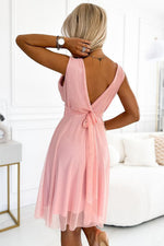 Numoco Pink Tulle Wrap Dress with Wrap Neckline