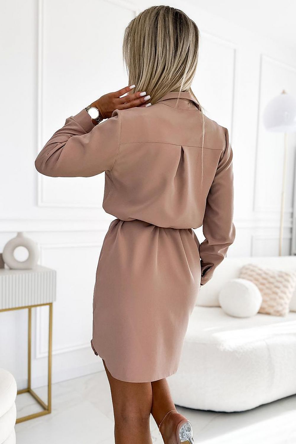 Numoco Camille Tie Waist Shirt Dress with Pockets