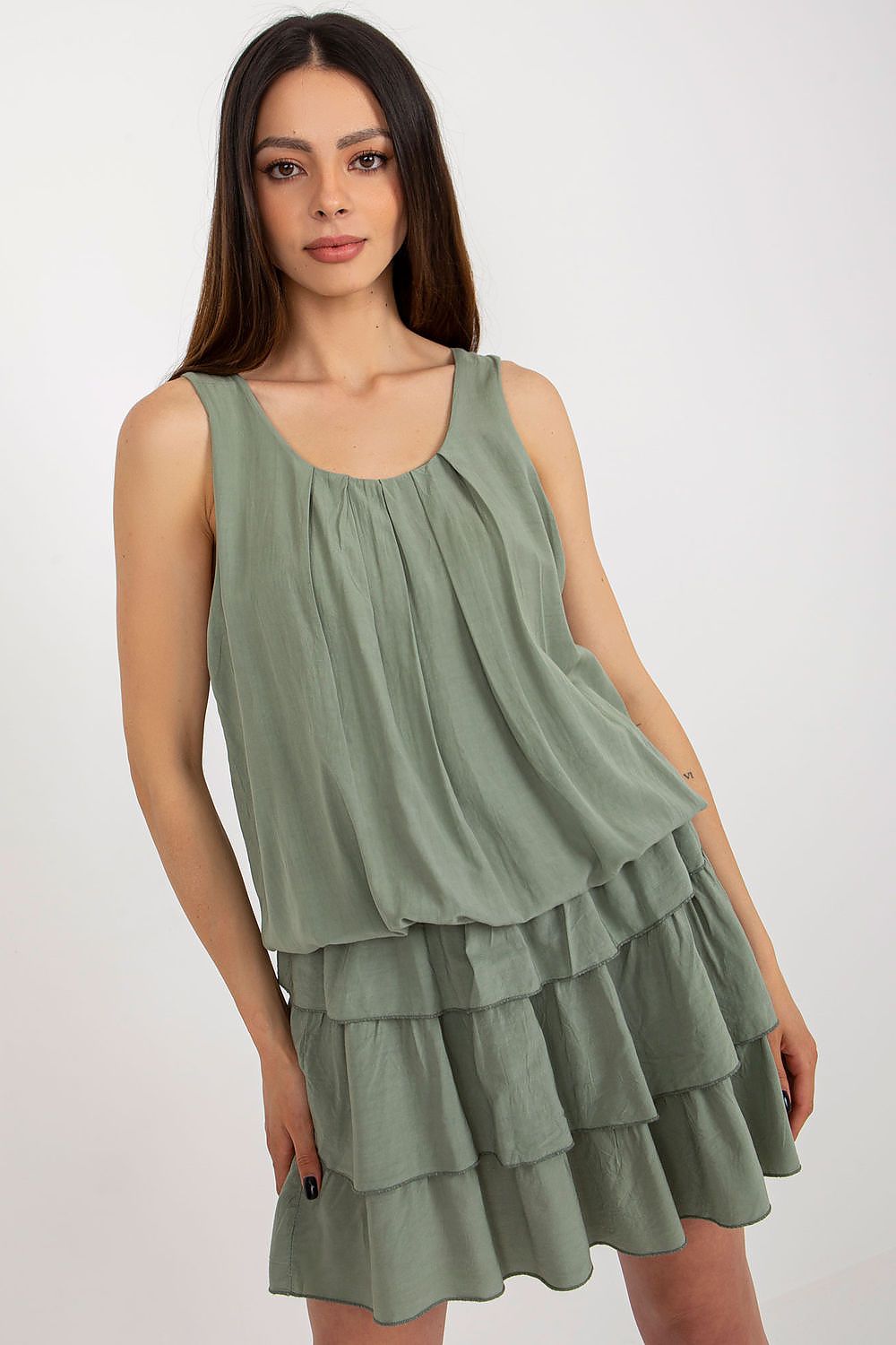 Och Bella Sleeveless Summer Daydress with Round Neckline and Ruffles